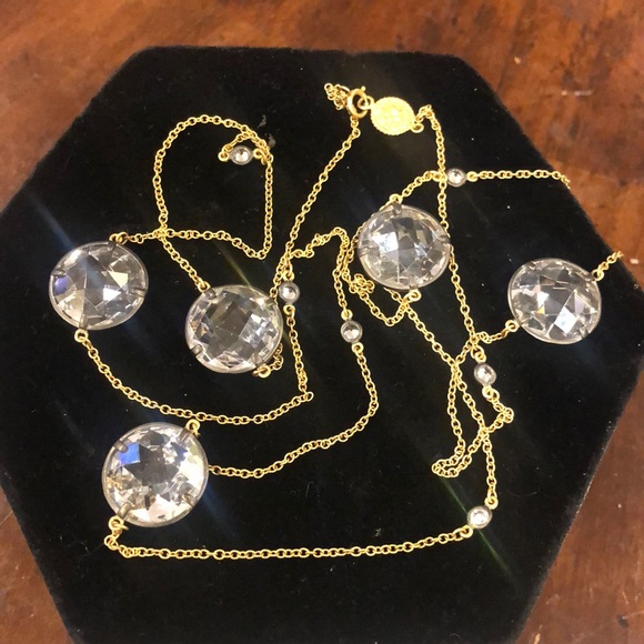 Long 34” Freida Rothman Bezel Set Crystal Station Necklace-Boutique - Picture 1 of 4
